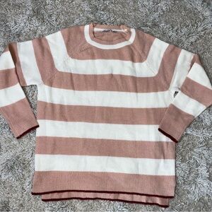 Lush NWOT Super Soft Cozy Pink Mauve Cream Preppy Stripe Sweater Womens Size M